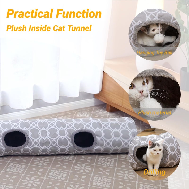 LUCKITTY Geometric Straight Cat Tunnel with Plush Inside,Cats Toys Collapsible Tunnel Tube with Balls, for Rabbits, Kittens, Ferrets,Puppy, Diameter 9.8 Inch - Image 2